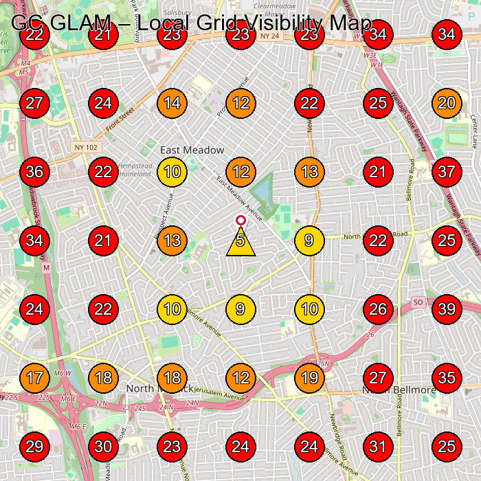 GC GLAM GeoGrid visibility map for Beauty Salon in East Meadow